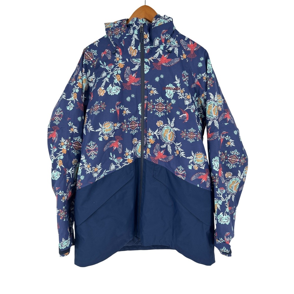 Patagonia Snowbelle Jacket Coat Womens XL Navy Blue Floral Bird Ski Snow